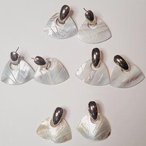 1 PAIR YOU PICK Vintage mother of Pearl Carved Fanned Pendant Earrings